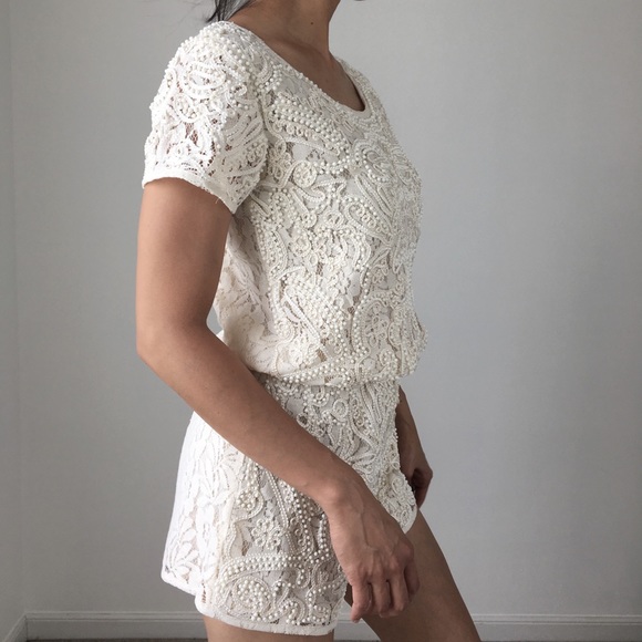 WELL MADE BEADED LACE ROMPER - OFF WHITE BEIGE - Picture 7 of 9